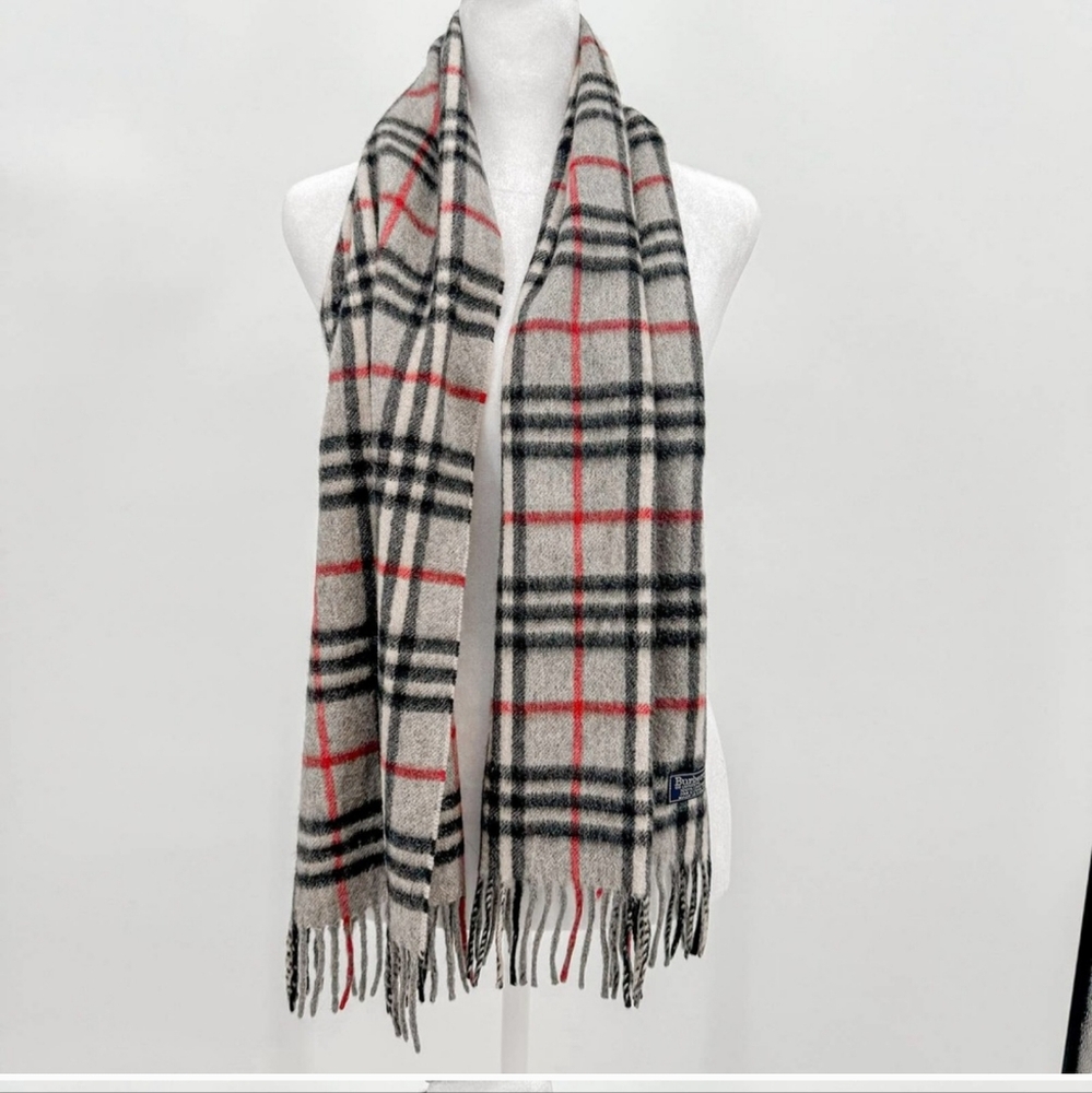 100% Authentic Burberry Scarf Cashmere Plaid Nova Check Grey Black Long Classic